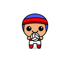 cute kawaii volleyball player character logo icon design vector illustration 