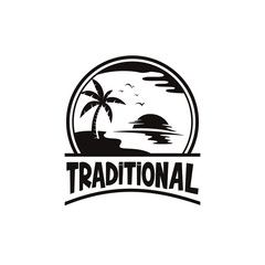 Naklejka premium Beach Traditional Black White logo vector