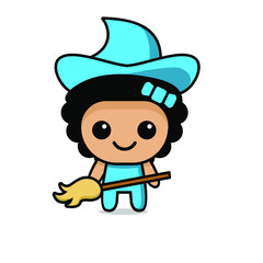 Obraz premium cute kawaii witch character logo icon design