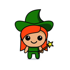cute kawaii witch character logo icon design