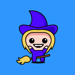 Fototapeta premium cute kawaii witch character logo icon design