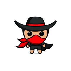 cute kawaii cowboy character logo icon design vector illustration