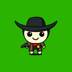cute kawaii cowboy character logo icon design vector illustration