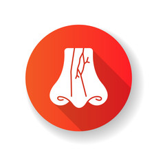 Nasal fracture red flat design long shadow glyph icon. Broken nose bone. Crack in nose cartilage. Facial injury, trauma. Accident. Medical condition. Healthcare. Silhouette RGB color illustration