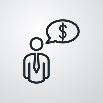 recommend clip art: Icono plano lineal hombre con símbolo dolar en globo en fondo gris