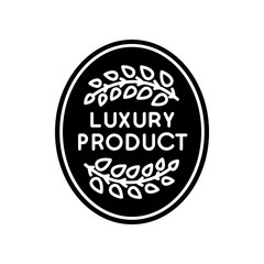 Luxury product black glyph icon. Top quality goods, premium status assurance, brand equity silhouette symbol on white space. Elegant emblem with laurel branches vector isolated illustration