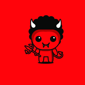 cute kawaii red devil character logo icon design vector illustration