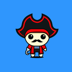 cute kawaii pirate character logo icon design vector illustration