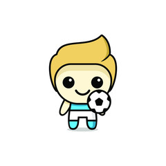 cute kawaii football soccer character logo icon design vector illustration