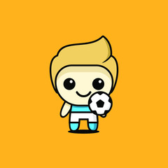 cute kawaii football soccer character logo icon design vector illustration