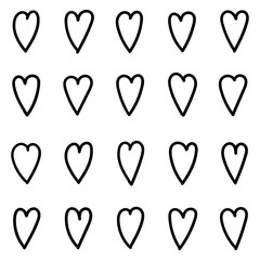 Seamless doodle black hearts isolated on white background
