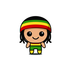 cute kawaii Rasta reggae character logo icon design vector