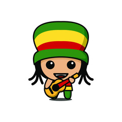 cute kawaii Rasta reggae character logo icon design vector