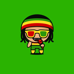 cute kawaii Rasta reggae character logo icon design vector