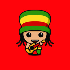cute kawaii Rasta reggae character logo icon design vector