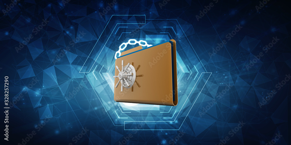 Poster yellow folder and lock. data security concept. 3d rendering