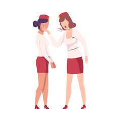 Furious Stewardesses Colleagues Arguing and Shouting Flat Vector Illustration