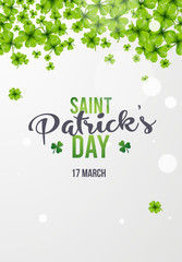 saint patricks day poster design. green clovers on a white background. Stylish lettering. Saint Patricks day design, Ireland, Irish festival celebration theme. EPS 10 Vector illustration. 