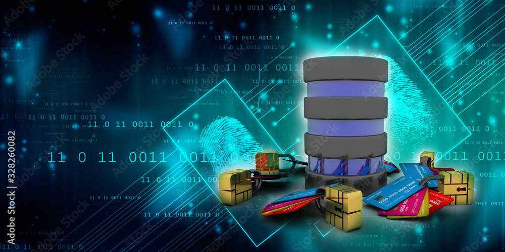 Poster 3d rendering aux cable connected database with lock