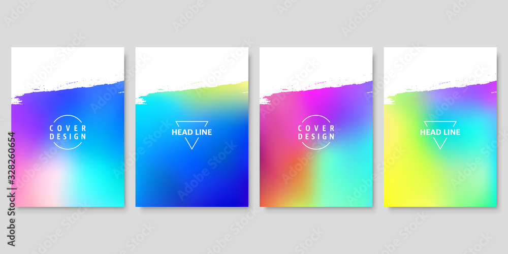 Wall mural set of colorful gradient backgrounds with brush strokes. vector cover design templates.