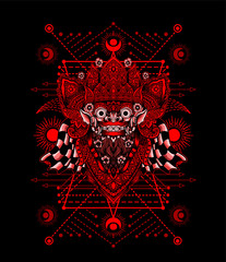 Barong mask with geometric pattern,balinese traditional culture-vector illustration art