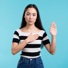 Portrait beautiful woman using body language