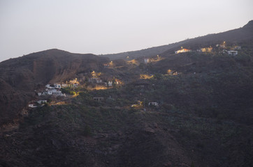 Village of Ronda at dawn. The Nublo Rural Park.
