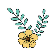 cute flower with branches and leafs vector illustration design