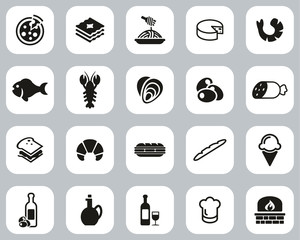 Italian Traditional Food & Culture Icons Black & White Flat Design Set Big