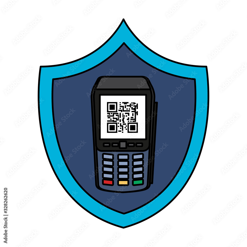 Poster dataphone with scan code qr in shield vector illustration design
