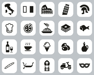 Italy Country & Culture Icons Black & White Flat Design Set Big