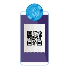 smartphone device with scan code qr and coin vector illustration design