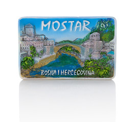 Mostar magnet, isolated on white background with shadow reflection
