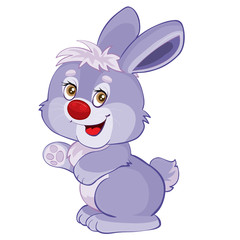 cute hare character in purple with red nose, isolated object on a white background,