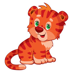 cute tiger character in red with dark stripes for children illustration, isolated object on a white background,