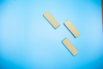 healthy nutrition protein bars on blue background