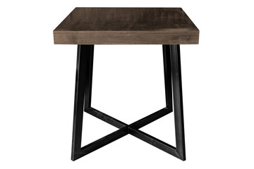 Modern wooden table with steel legs.