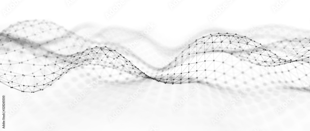 Fototapete Abstract digital background. Network connection structure. Big data. Futuristic abstract wave. 3D rendering.