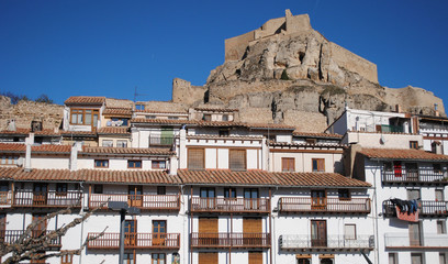Morella castle and typical houses.