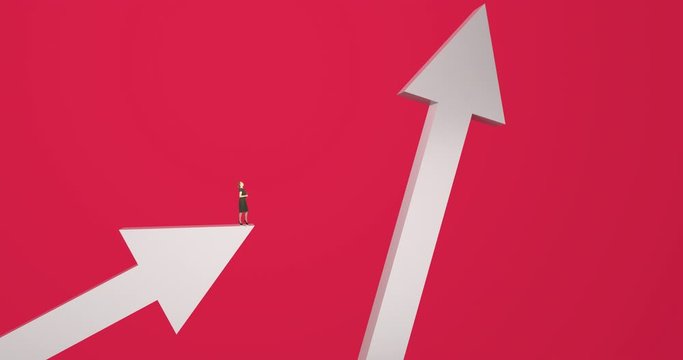 Business woman in successfull business looking how competition is growing faster. Better marketing needs concept. 3d render.