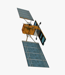 Satellite “Cosmo Skymed” su fondo neutro, immagine 3D, illustrazione