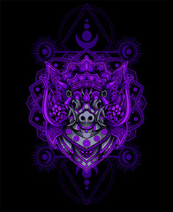 vector illustration Barong bangkung head(traditional balinese culture)