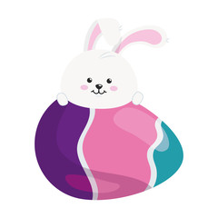cute rabbit with egg easter isolated icon vector illustration design
