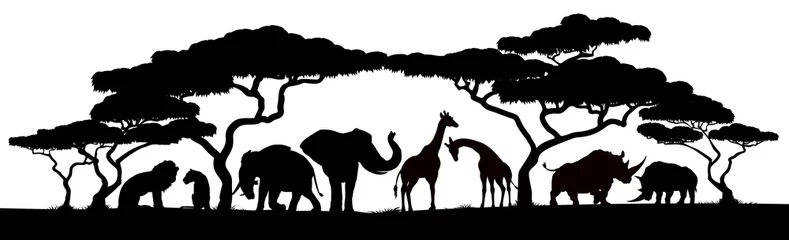 Tuinposter Afrikaanse safaridieren en bomen in silhouettenscène © Christos Georghiou