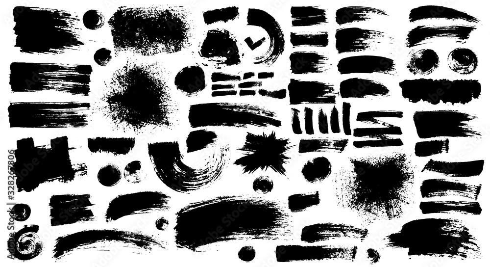 Poster set of black ink style splash, blobs and stains brushes and textures made with watercolor. grunge di