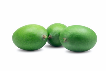 raw green mangoes on white background
