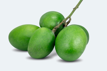 set of green mangoes on white background