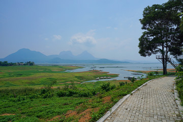 Morning panorama of the different sides of the Jatiluhur reservoir.