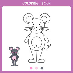 Simple educational game for kids. Illustration of mouse for coloring book