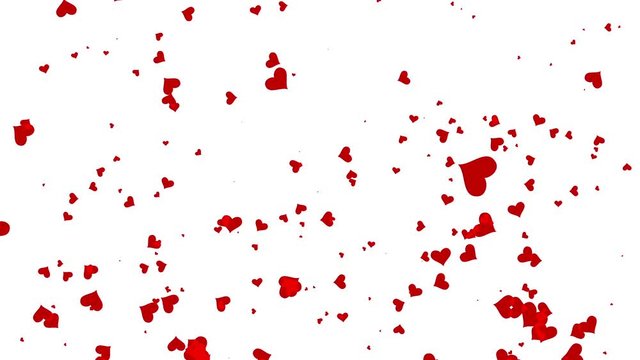 Red hearts falling against white background
